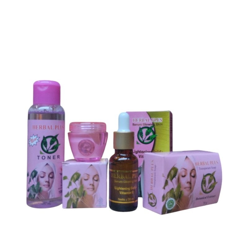 Herbal Plus | Paket Cream Perawatan Wajah 4in1.Cream,Toner,Soap,Serum BPOM
