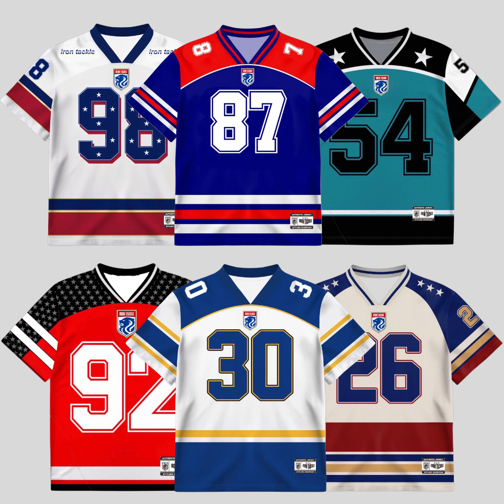 Iron Tackel Baju Jersey Wanita Pria Retro Vintage Boxy Oversize Jumbo