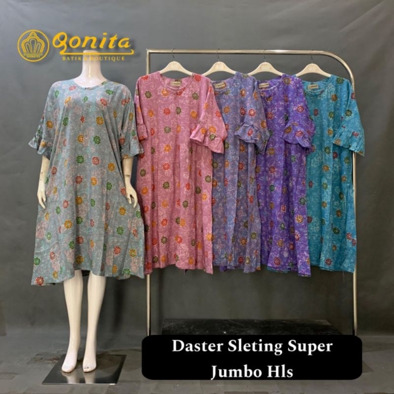(LD 120-132 CM) Daster Batik Qonita ll Daster Sleting Super Jumbo Hls Adem Nyaman Rayon Premium