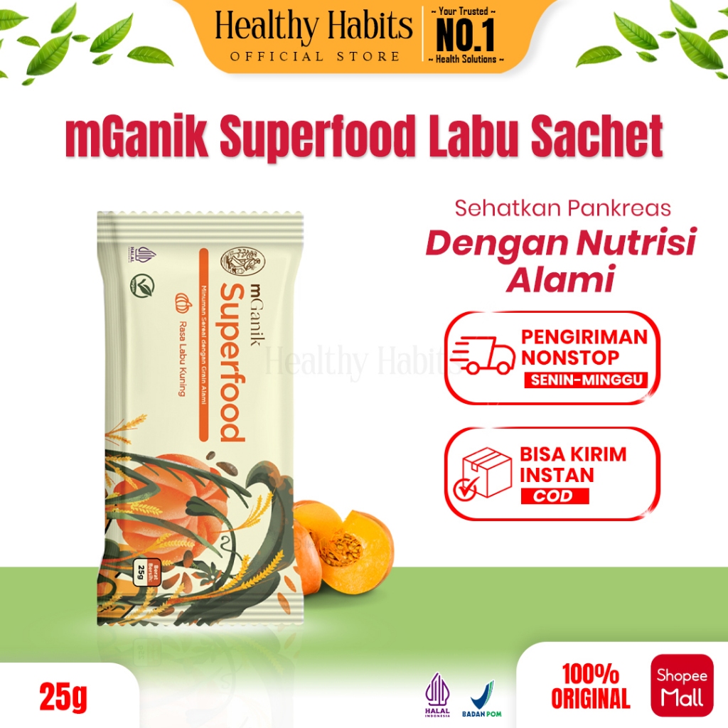 

mGanik - Multigrain Labu Kuning Ecer 500gr - Isi 20 Sachets Superfood Diabetes Alami