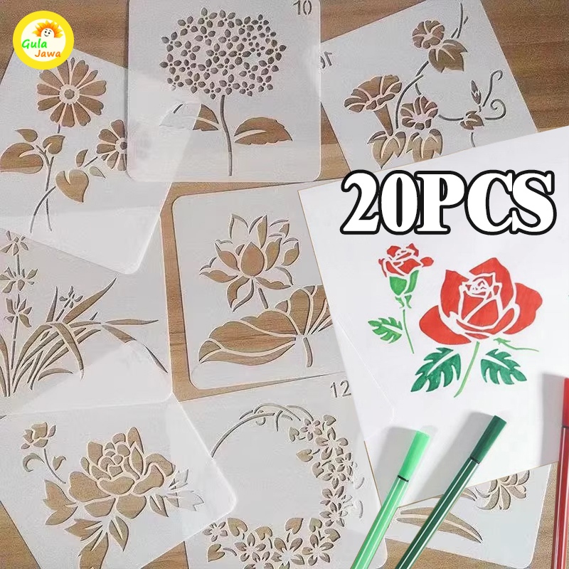

Set Bunga Stensil Gambar 20pcs Anak Bunga Lubang Khusus Tugas Sekolah Scrapbook Diy Bahan Pvc 13x13cm