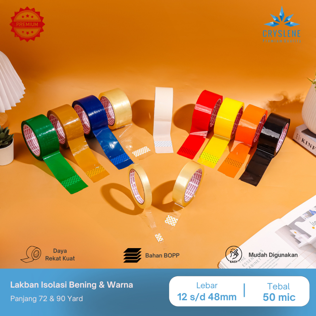 

CRYSLENE Lakban Isolasi Bening 12mm & 24mm 90 Yard