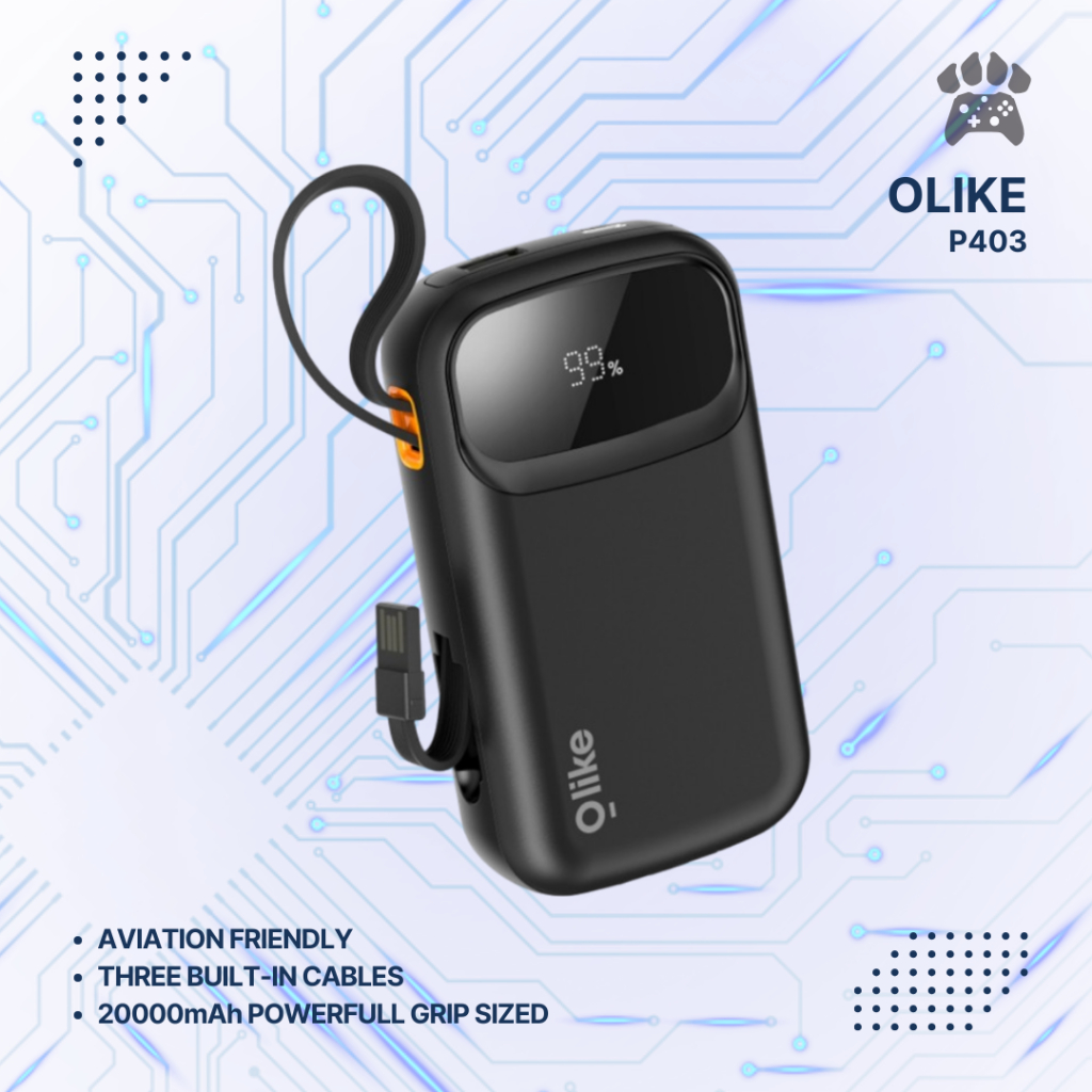 OLIKE P403 POWERBANK LED WITH BUILT-IN CABLE TYPE C , LIGHTNING 20000mAh