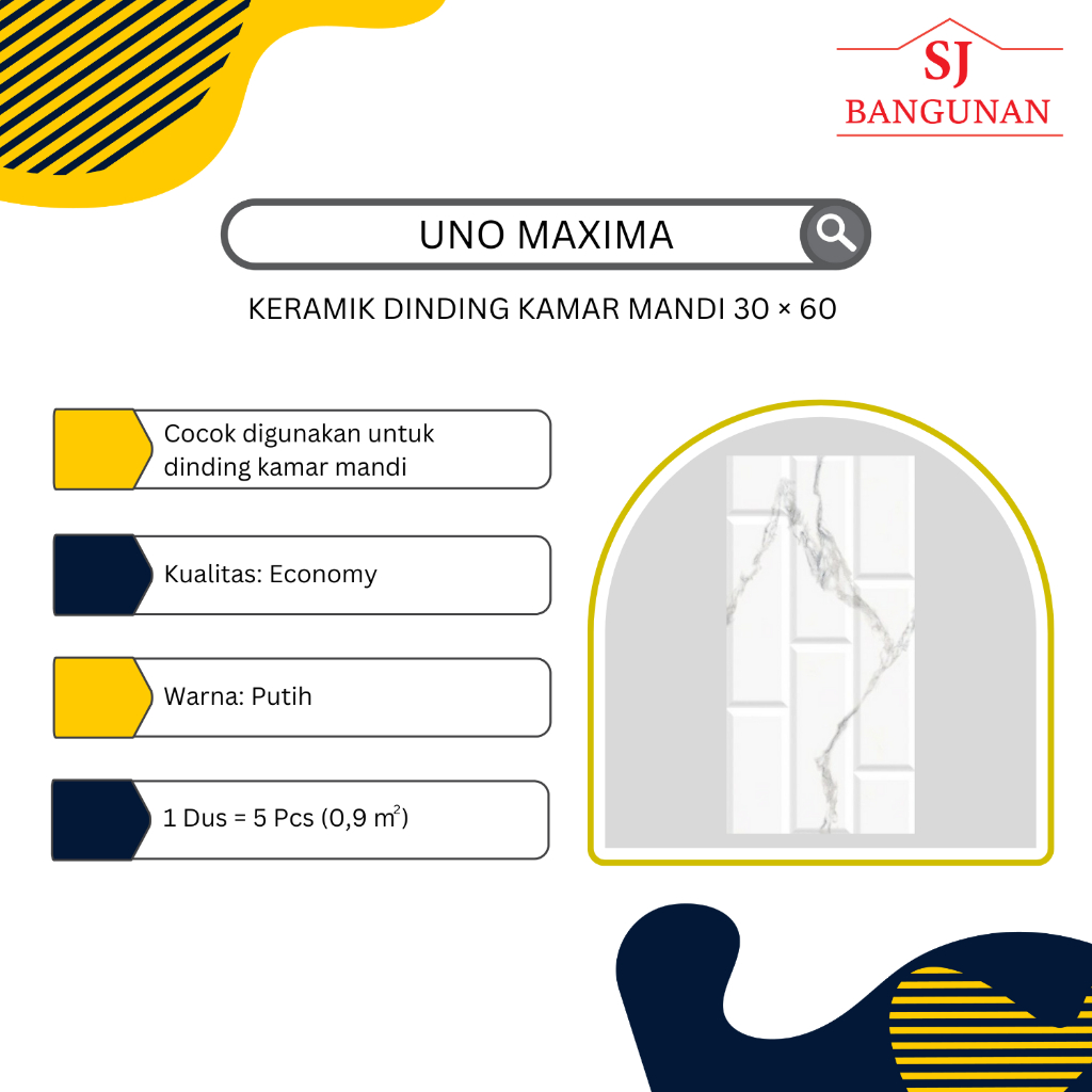 UNO - Keramik Dinding Kamar Mandi - UNO Maxima White - Uk. 30×60 - Eco