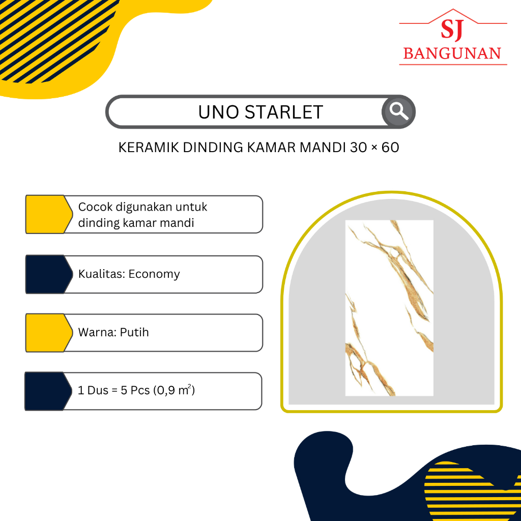 UNO - Keramik Dinding Kamar Mandi - UNO Starlet White - Uk. 30×60 - Eco
