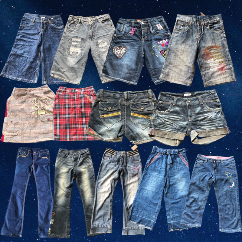 THRIFT jorts, celana y2k, low rise jeans, grunge, gothic, cottage, rok y2k, celana y2k, 2000s style,