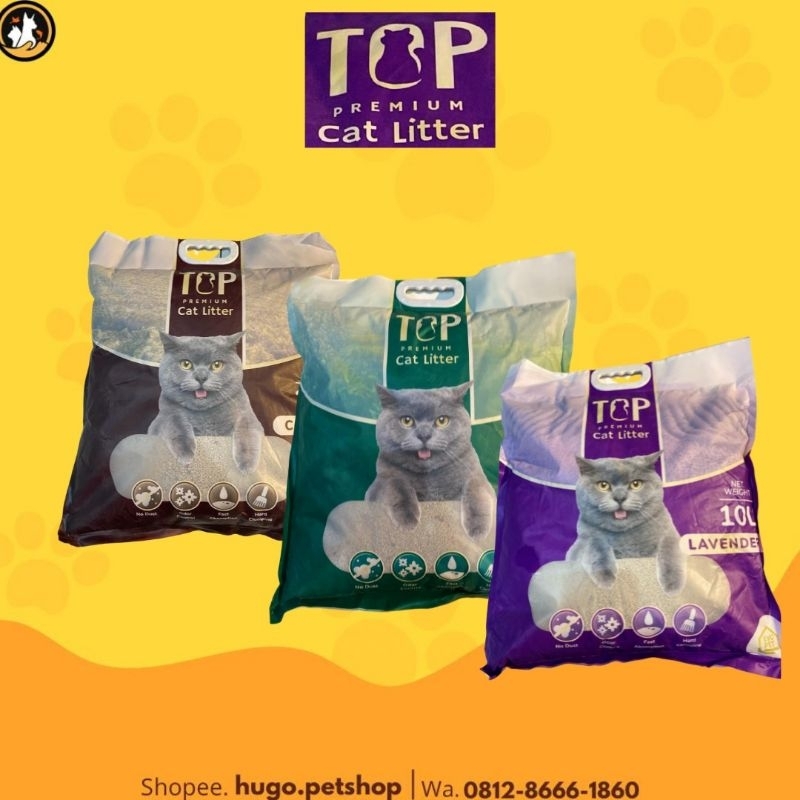 PASIR KUCING GUMPAL TOP CAT PREMIUM 10L - pasir kucing gumpal murah top litter 10L
