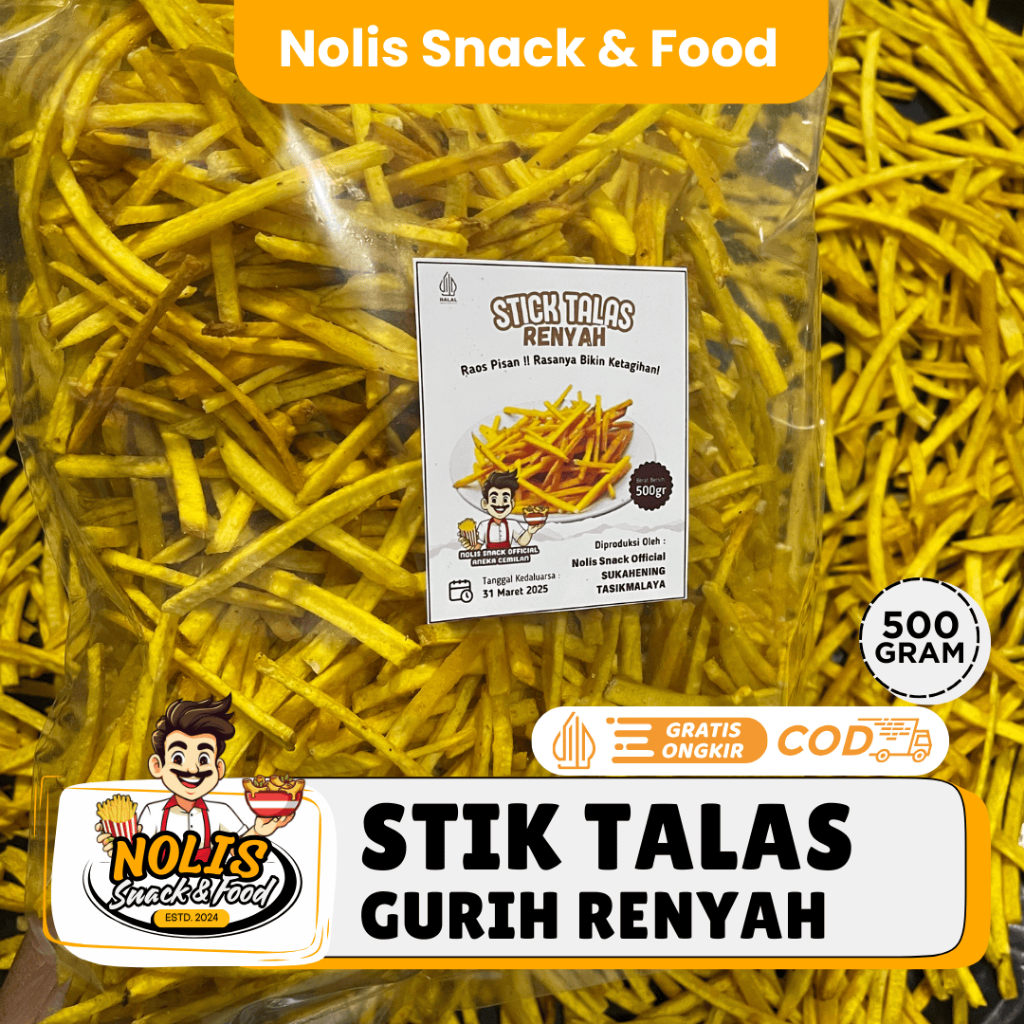 

500gr - Stik Talas Gurih Renyah / Keripik Stik Tales Rasa ORI Gurih Original / Makanan Ringan