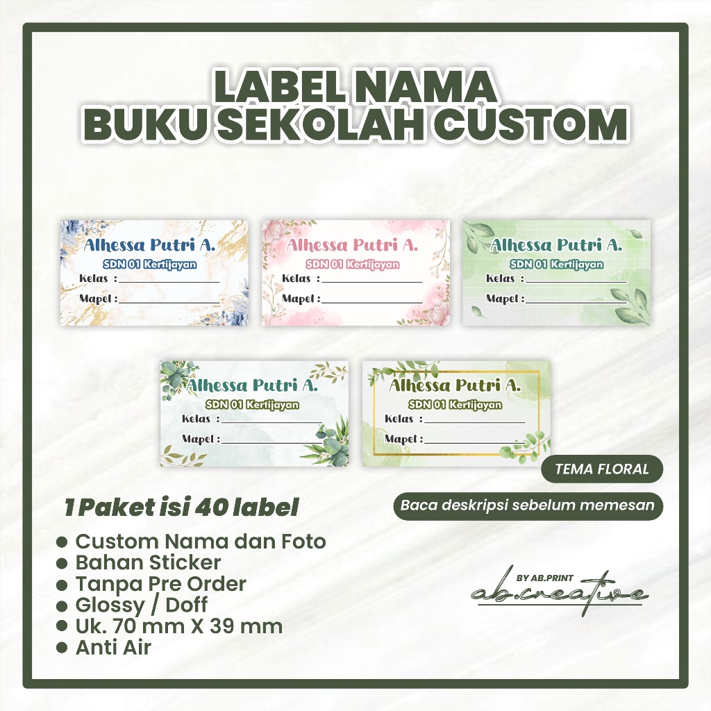 

Custom Stiker Label Nama Mapel Sekolah Custom Aesthetic Anti luntur 46 Pcs per paket