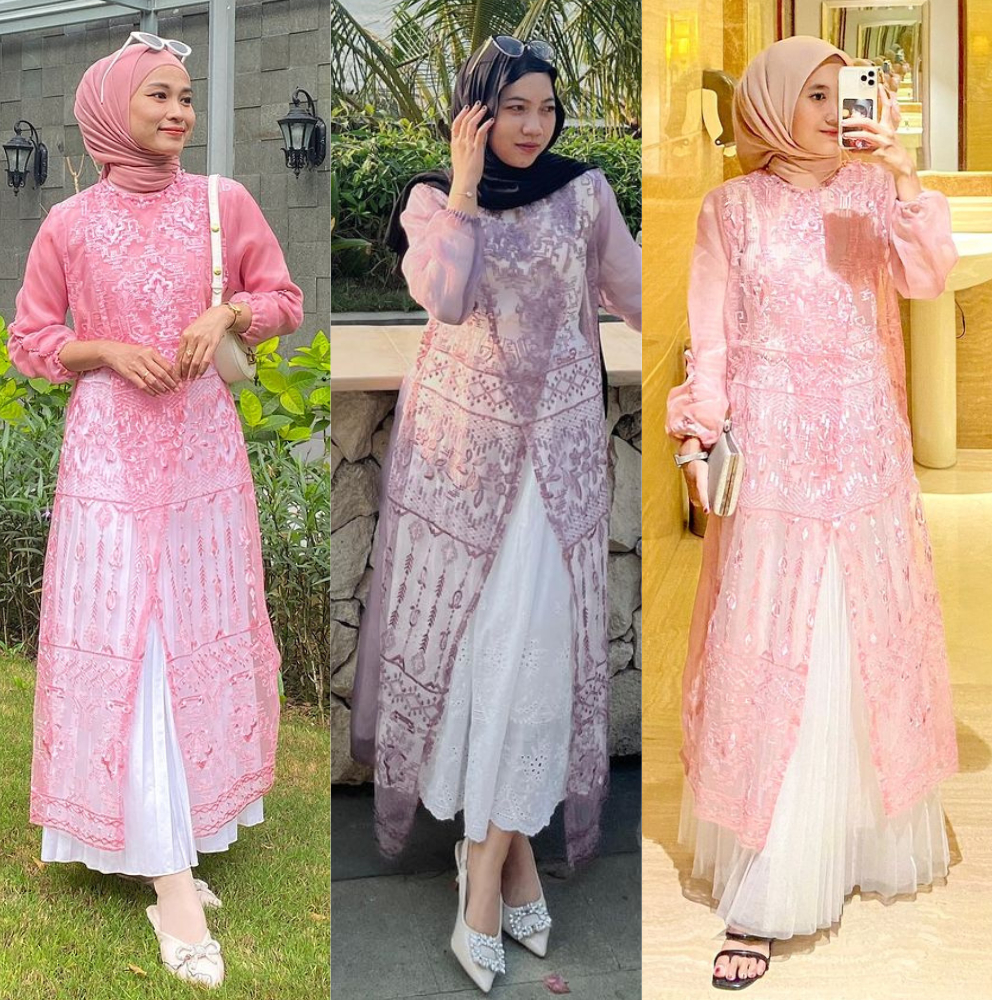 Nazela Outer Dress Brukat Dewasa Baju Gamis Pakaian Wanita Remaja Borkat Burkat untuk Lebaran, Konda