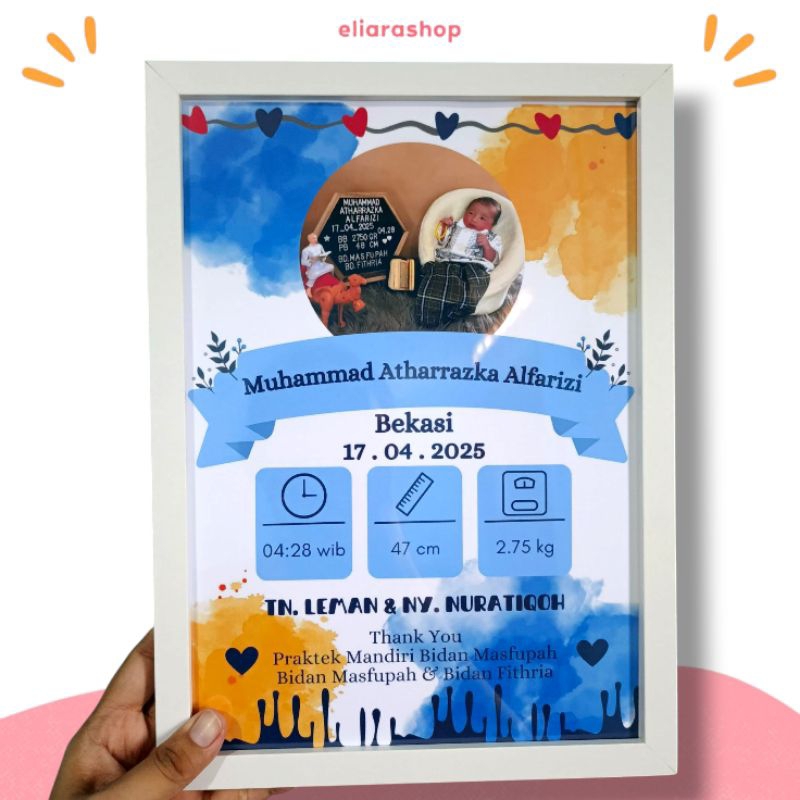Cetak photo newborn potrait | Biodata baby newborn | Bingkai foto biodata bayi | Cetak bingkai akril