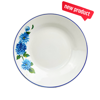 Piring Keramik Mawar Biru - Piring Keramik Resto - Piring Makan Keramik Tebal - Piring Porselen - Pi