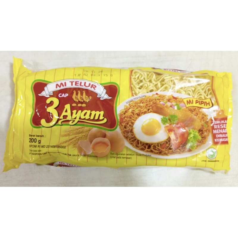 

3 Ayam Mie Telor Cap 3 Ayam Kuning 200 Gram