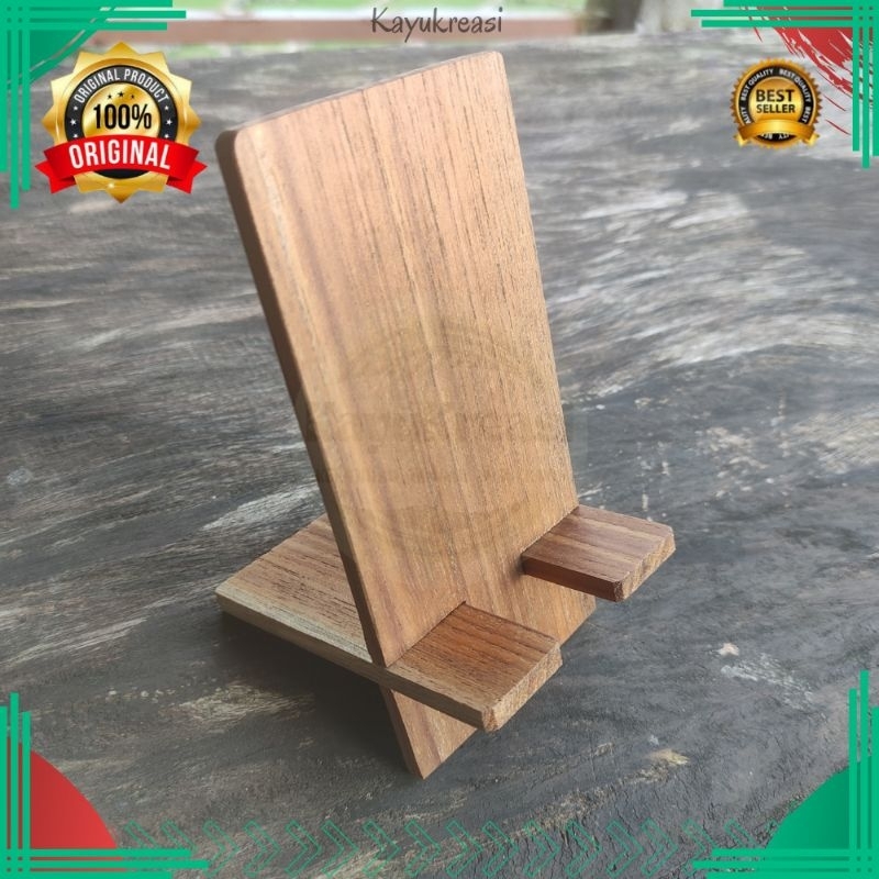 stand holder standing handphone hp di meja kayu
