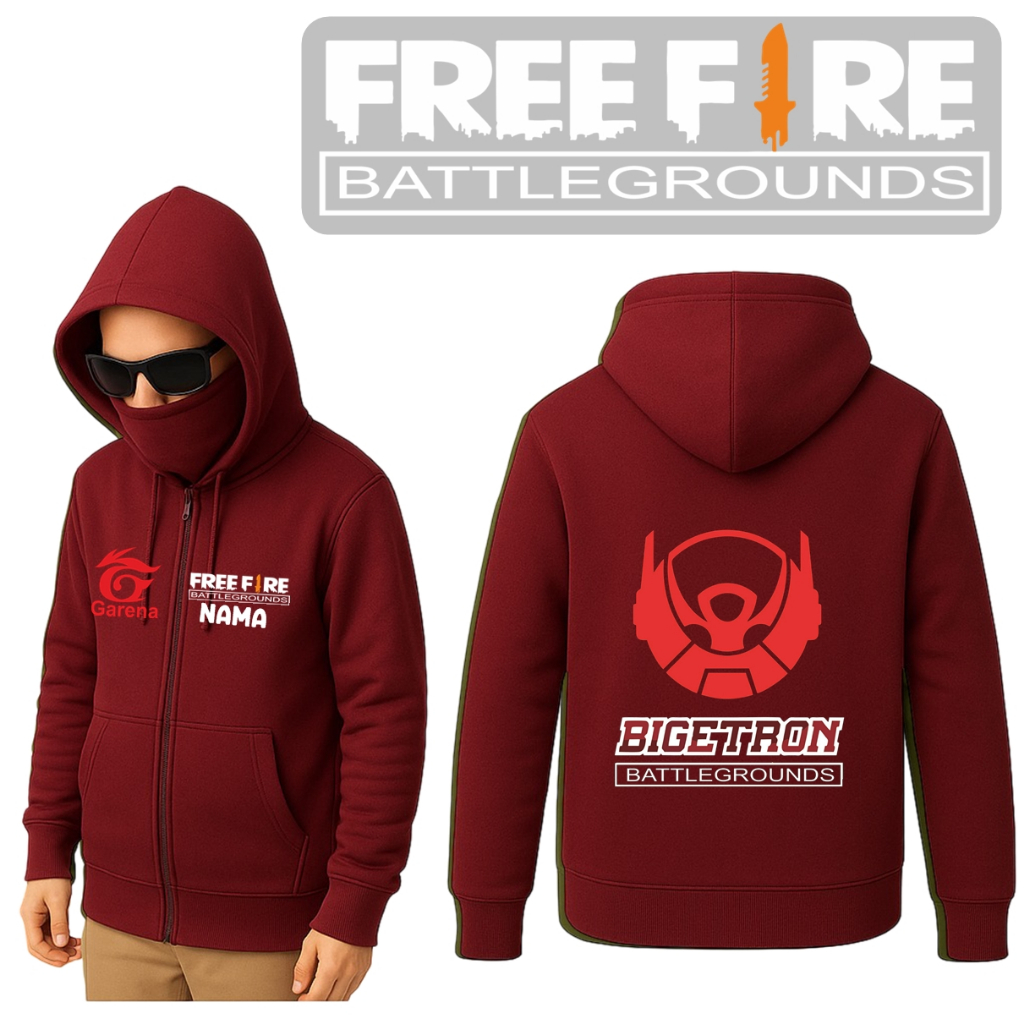 jaket free fire anak laki model bigetron  dan evos masker ninja limited edition gratis custom nama