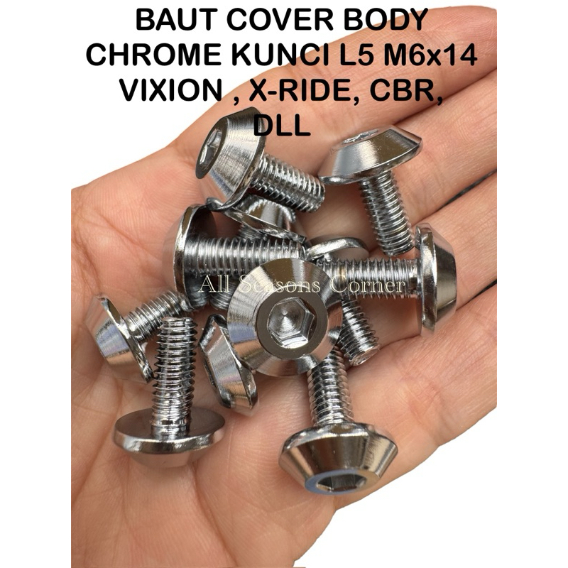 20 - 100 PC BAUT L COVER BODY M6x14 VIXION X-RIDE CBR / BAUT KUNCI L5 CHROME