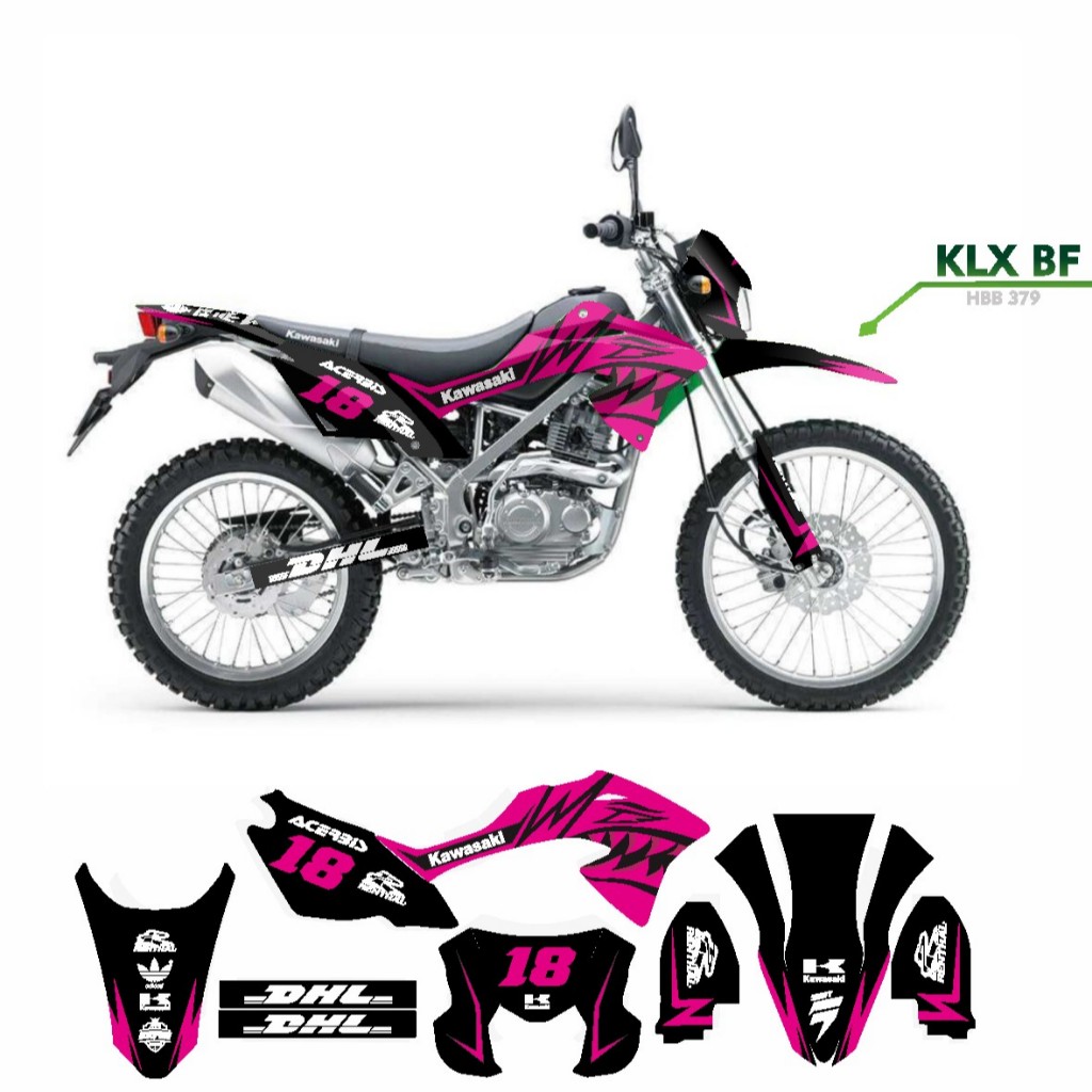 Decal klx bf  motif warna hiu pink hitam stiker motor body bf sticker striping dekal klx bf D-A3-201
