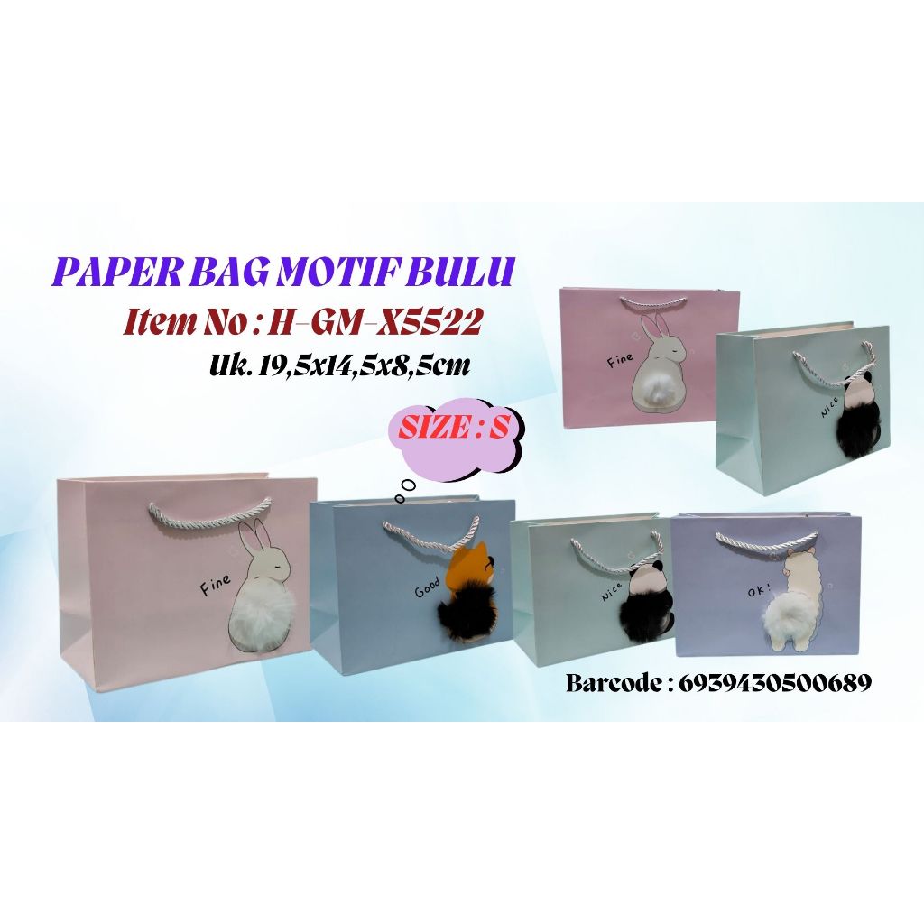 

Paper Bag Motif Bulu X-5522/Tas kertas Size S