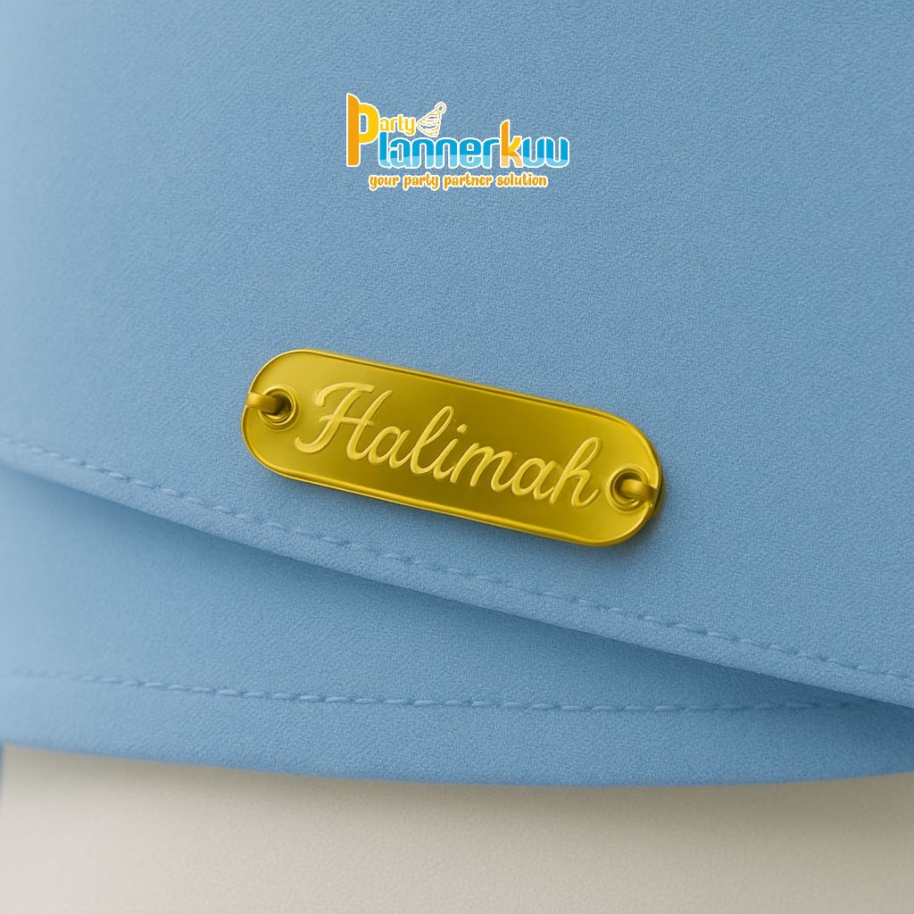 (30 pcs) Label Nama Custom Akrilik Hijab – Pin Aksesoris Branding Produk | Cetak Nama/Inisial / Logo