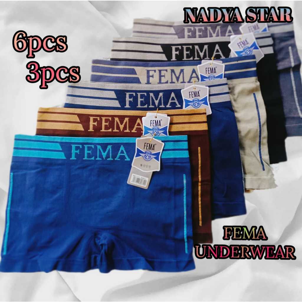 6Pcs Celana Dalam Remaja Dewasa/ Boxer Pria Remaja Dewasa Fema Sport