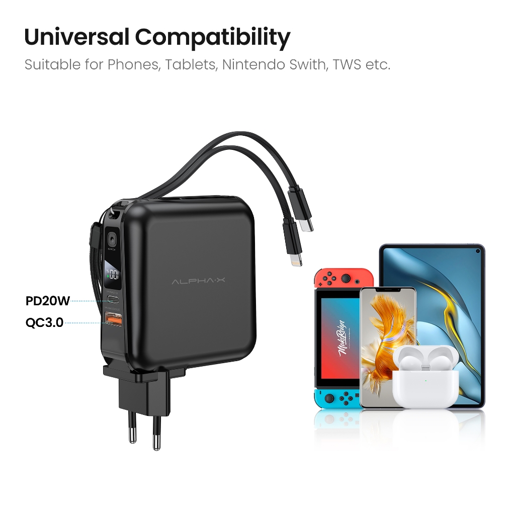 ALPHA,X Built-in Cable Powerbank with Wireless Charge