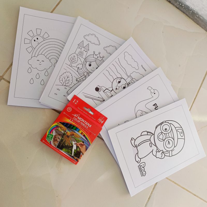 50 Lembar kertas mewarnai Free pensil warna anak TK/Paud A5, Lembar mewarnai anak
