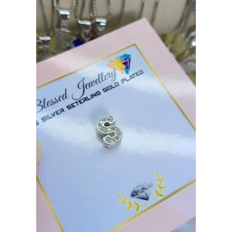 LIONTIN HURUF S PERAK ASLI 925 LAPIS EMAS