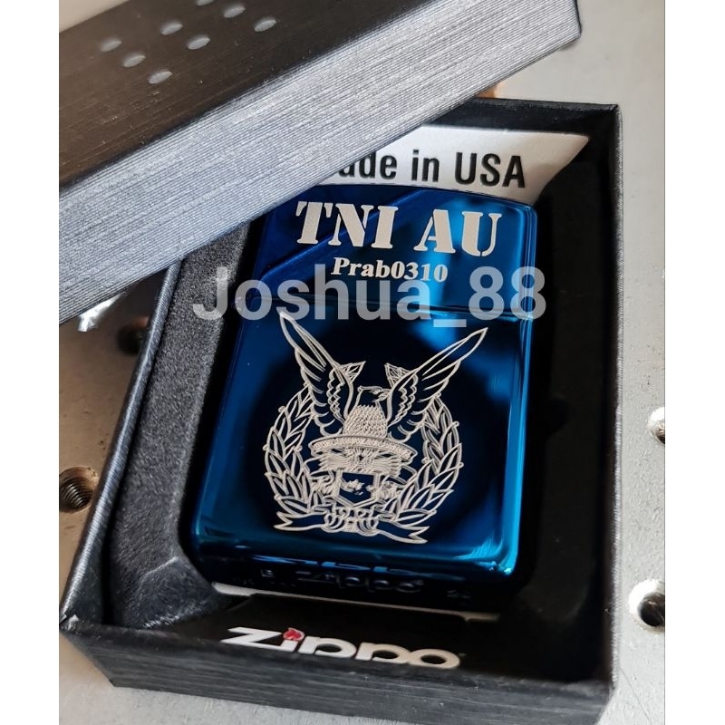 Zippo Custom Korek Api Ukir Logo TNI AU Blue Ice Bisa Ukir Nama Sendiri