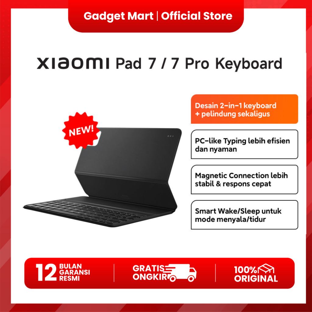 XIAOMI Pad 7/7 Pro Keyboard | Desain 2-in-1 | Magnetic Connection lebih Stabil & Responsif | Kompati