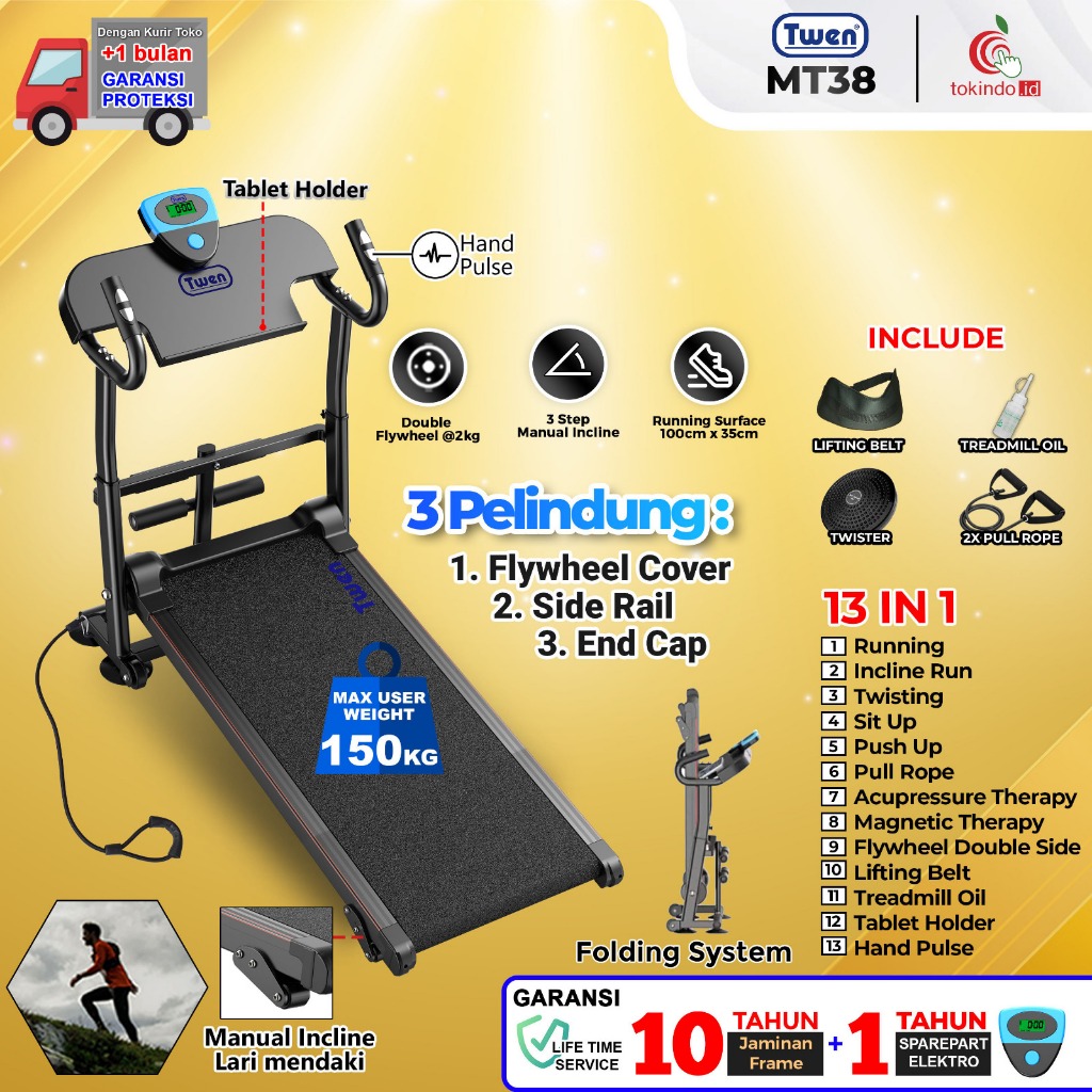 Alat FItness Treadmill Manual Alat Fitness Multifungsi Twen MT38