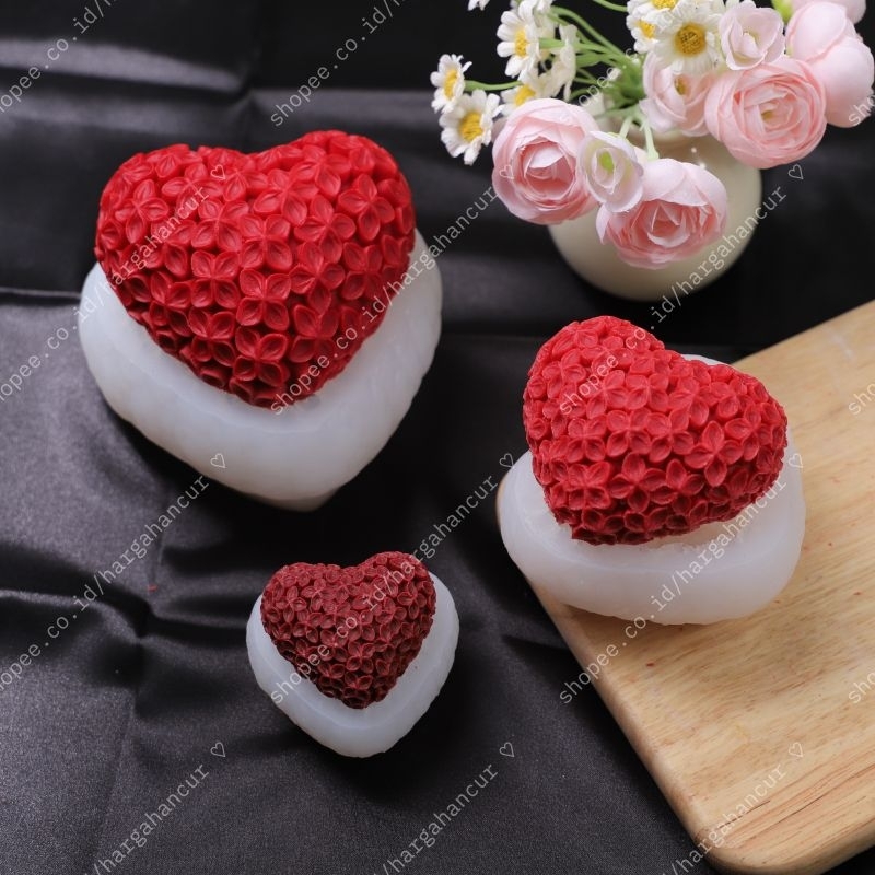 HH Cetakan Hati Bunga 3D Silikon Coklat Mousse Pudding Jelly Lilin Aromaterapi Sabun Estetik