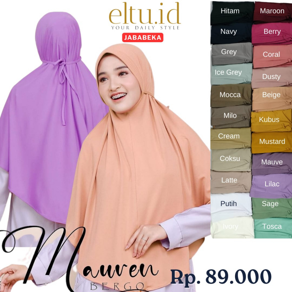 ELTU Mauren Bergo - Kerudung Instan Hijab Jilbab Bergo Langsung Syari Tali Belakang Pet Kecil