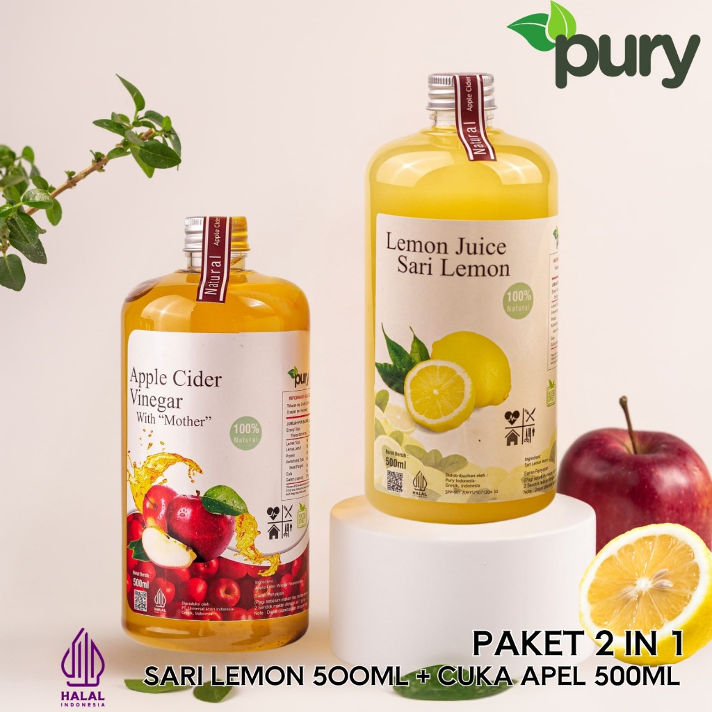 

[Pury] Paket Bundling 2 in 1 Diet Hemat - Cuka Apel 500ml + Sari Lemon 500ml