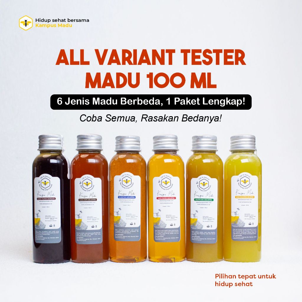 

Paket Lengkap Madu Hutan Kaliandra Randu Rambutan Multiflora Asli Murni Alami Raw Honey Pure Nektar