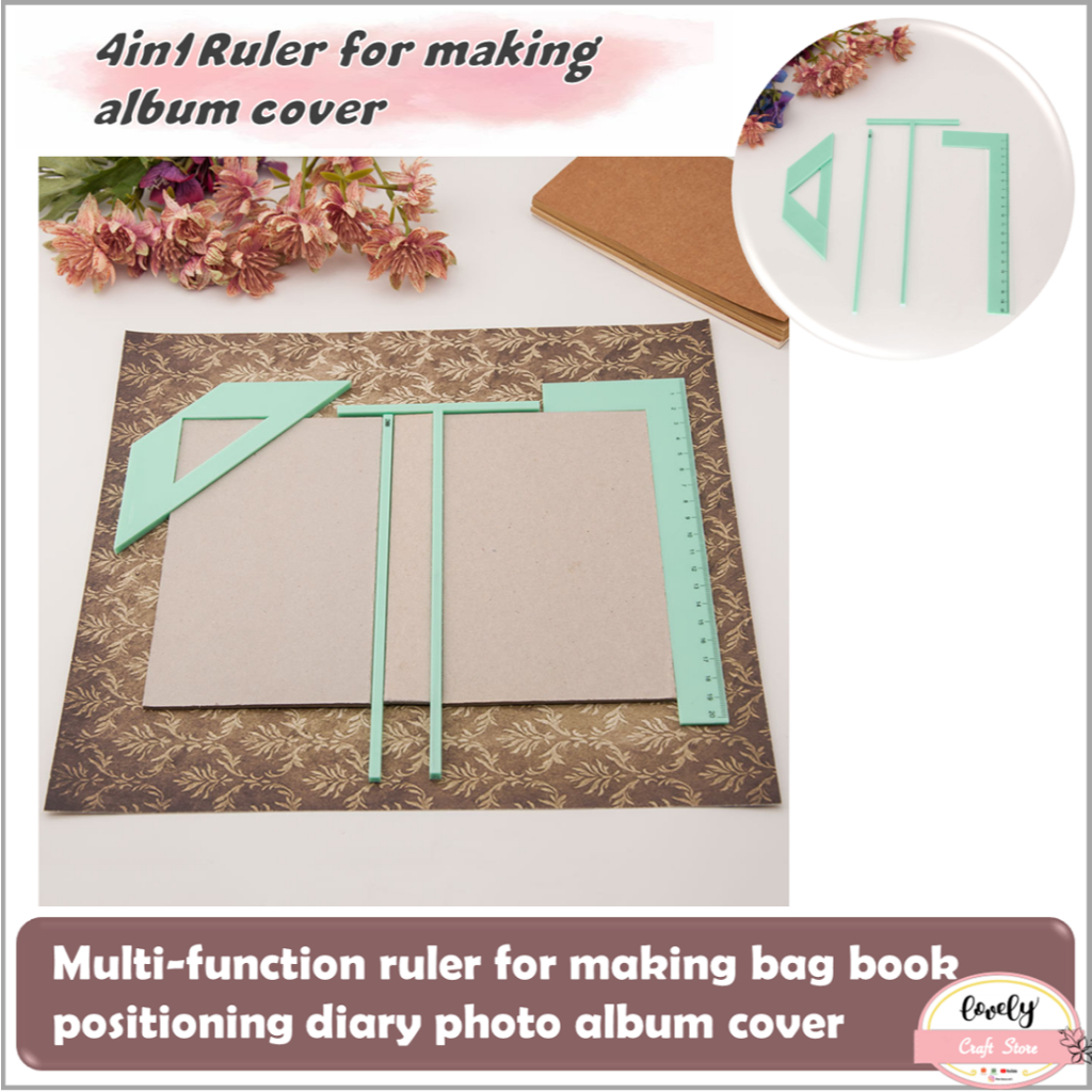 

LovelyCraftStore | Multifunctional Book Binding Ruler Set, L & T Ruler, Spacing Guide, Corner Cutting Square + Carrying Case #F06