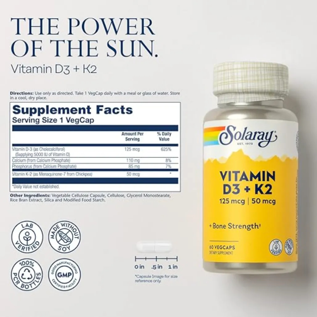 Solaray Vitamin D3 + K2 60 Kapsul