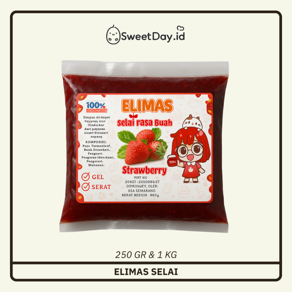 

Selai Gel dan Serat Strawberry Elimas 250 Gram & 1 Kg