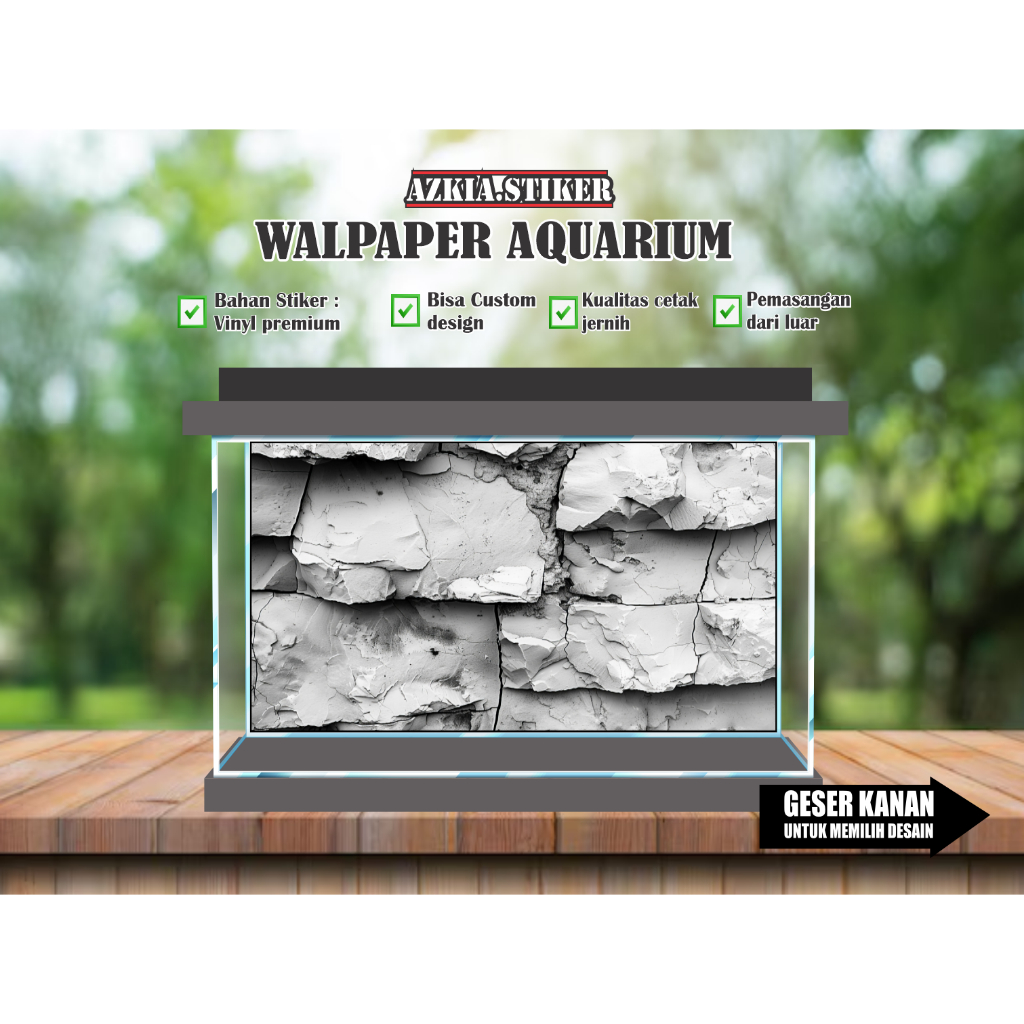 sticker skotlet wallpaper background hiasan aquarium belakang 3d batu custom