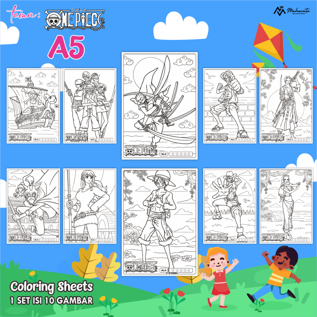 

[ONE PIECE] KERTAS MEWARNAI ANAK - LEMBAR GAMBAR UK. A5 1 SET READY STOCK - COLORING SHEETS