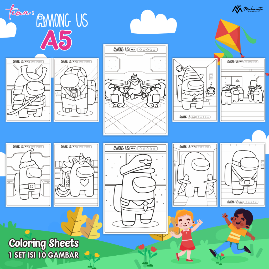 

[AMONG US] KERTAS MEWARNAI EDUKASI ANAK - LEMBAR GAMBAR 1 SET READY STOCK - COLORING SHEETS UKURAN A5