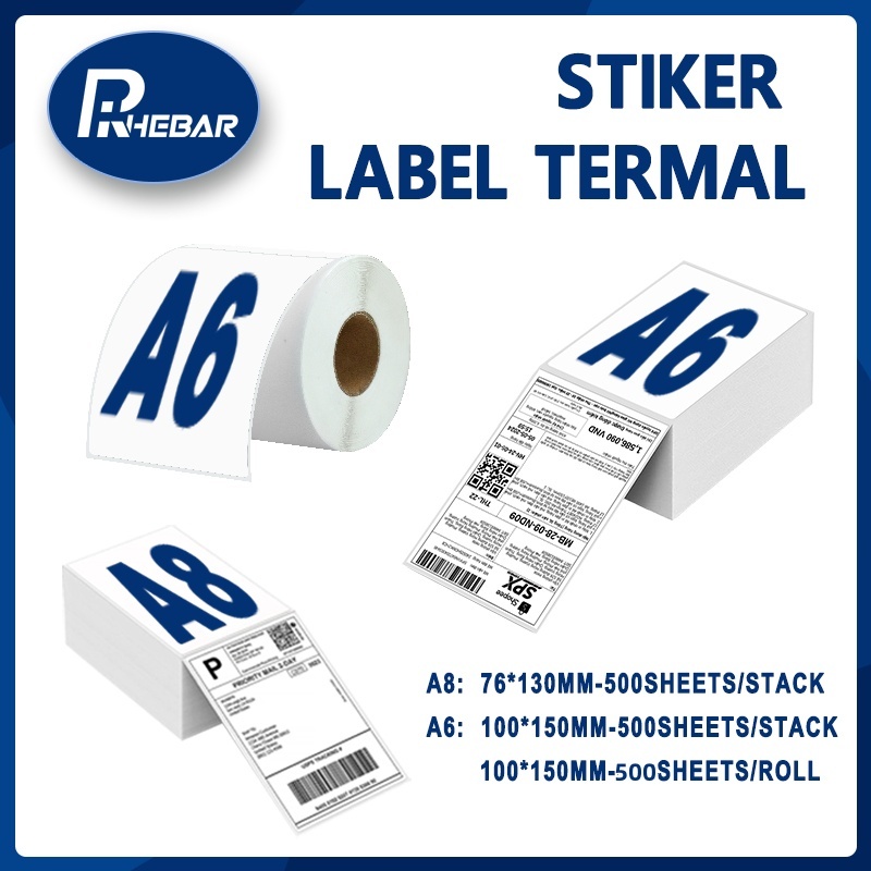 

Label resi termal 76x130mm 100x150mm 80x60mm Stiker kode batang RHEBAR
