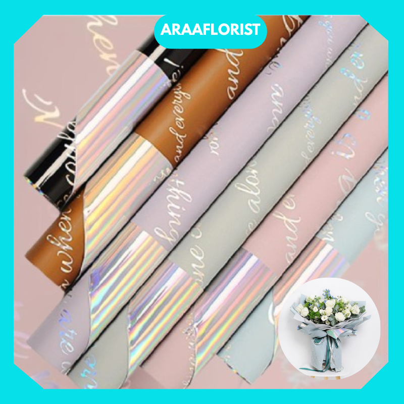 

KB056 20 LEMBAR Flower Wrapping Paper Hologram Paper Bi Color Kertas Cellophane Plastik OPP Rainbow