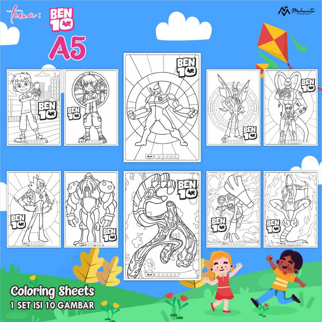 

[BEN 10] KERTAS MEWARNAI EDUKASI ANAK - LEMBAR GAMBAR 1 SET 10 LEMBAR READY STOCK - COLORING SHEETS FOR KIDS