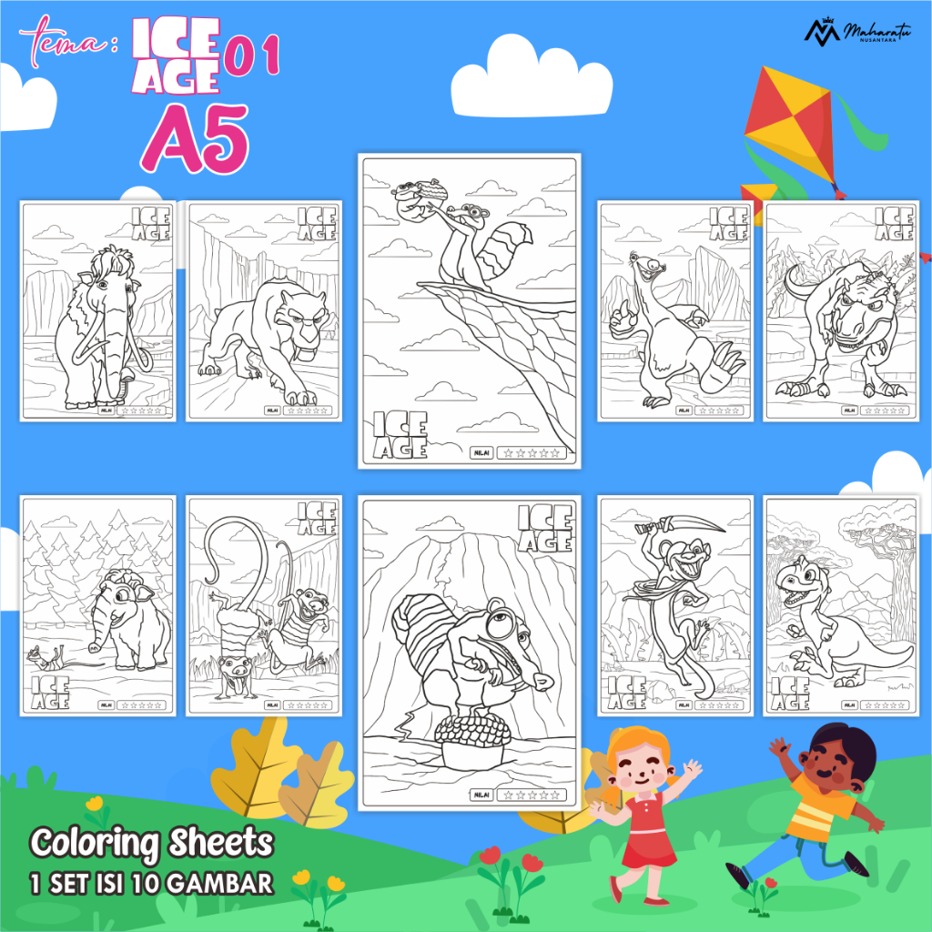 

[ICE AGE] KERTAS MEWARNAI ANAK - LEMBAR GAMBAR A5 1 SET READY STOCK - COLORING SHEETS FOR KIDS