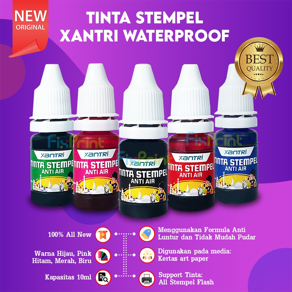 

Fixprint Tinta Stempel Xantri Refill Stempel 10ml Waterproof / Non Wareproof Ink Stamp Flash Biru Hitam Hijau Merah Pink Oranye Ungu