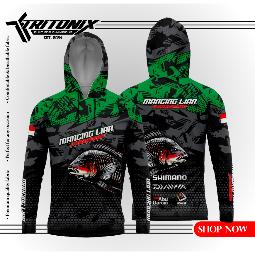 TRITONIX JERSEY MANCING MOTIF IKAN MUJAER NILA MANCING LIAR VARIAN HIJAU BISA CUSTOM NAMA DAN LOGO