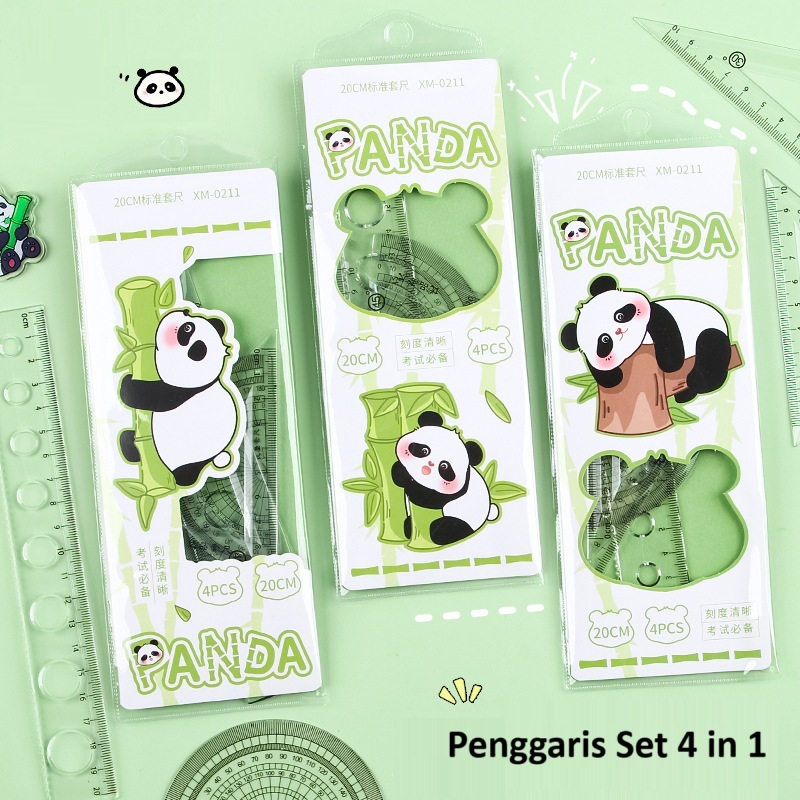 

Penggaris Set 4 in 1 Ruler Set Lengkap isi 4 Pcs Cover Karakter Lucu