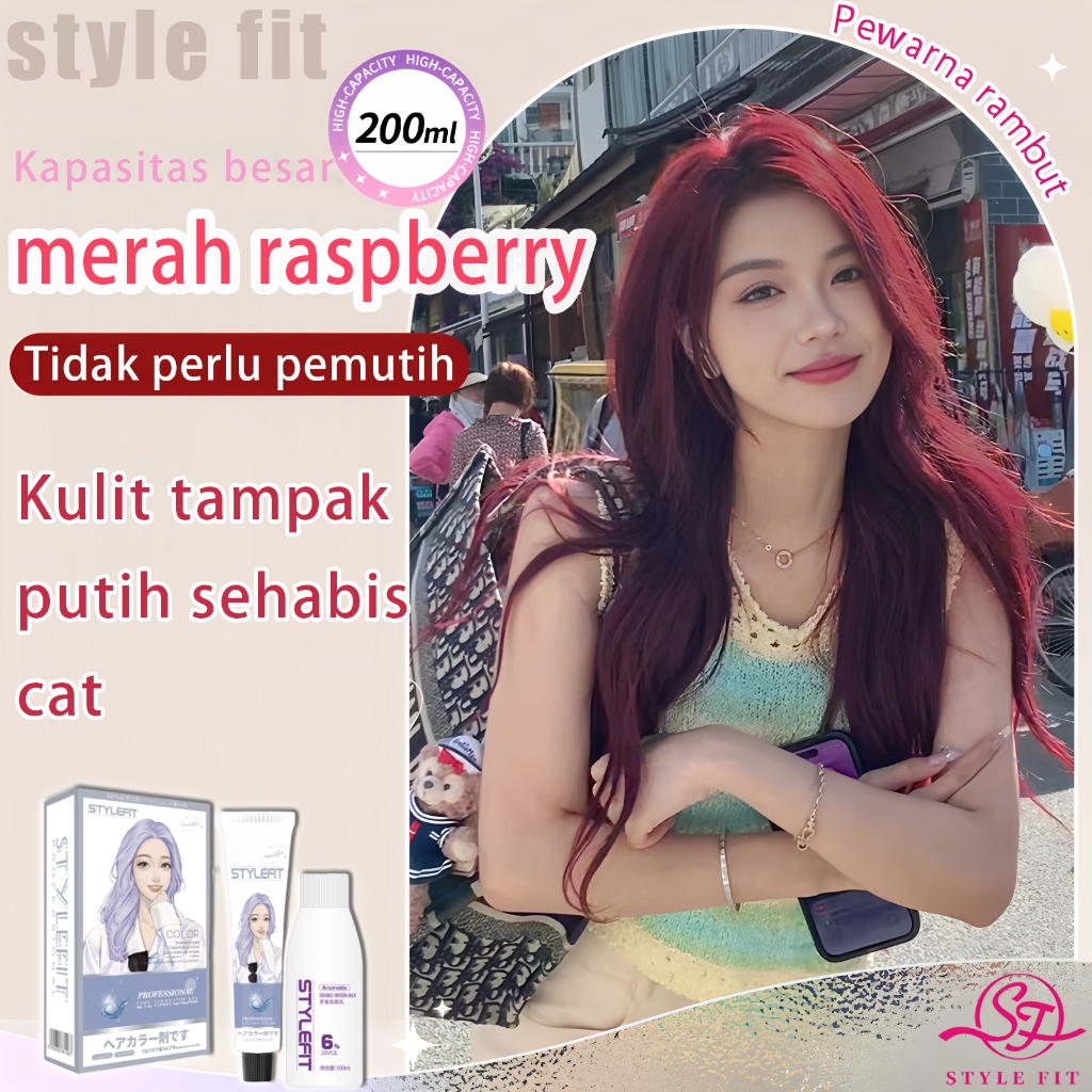 【Cat rambut aman】STYLE FIT Merah raspberry 200ML Cocok buat hangout, party,atau sekedar selfie di ru