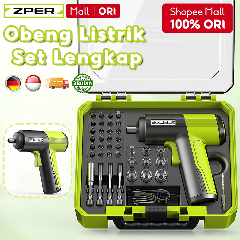 ZPER Obeng Set Lengkap Toolkit Tool Box Mesin Bor Listrik Baterai Obeng Elektrik Set Komplit Mini Co