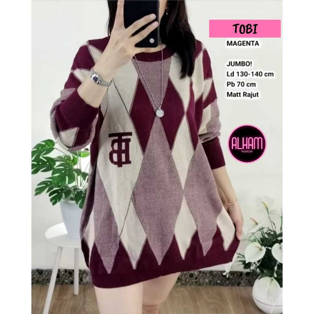 Tobi Top Baju Atasan Blouse Wanita Super Jumbo Ld 130 140 150 Bigsize XXXXXL Bahan Premium Rajut Alh
